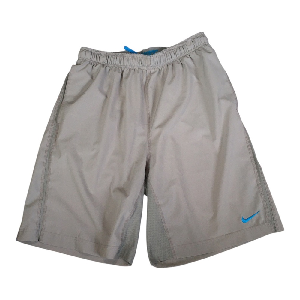 Nike Men's Light Gray Athletic Shorts with Blue Swoosh Shorts L